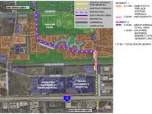 Preferred route is a wide sidewalk along the west side of Barker Cypress from Park Row to South Park View, and bike lanes and completed sidewalks from there to Saums Road, which is at the entrance to Cullen Park.