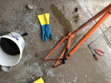 the black gunk in the bucket is oxidized aluminum seatpost