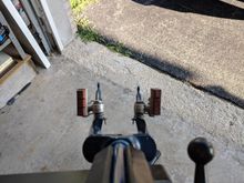 Tweaked fork. Left leg bent forward.