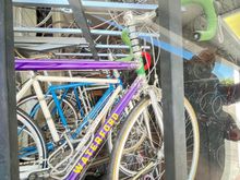 The shop was closed but I did some window shopping. What is up with all the stem risers?! Could the fork steerer really be that long?