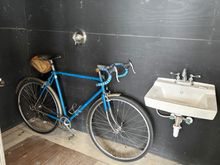 Boomerang’s beach house berth - the downstairs shower to get sand-free before coming indoors!