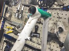 The original shifter clamp stop and shifter braze-ons