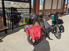 Bike with panniers and other bags mounted 