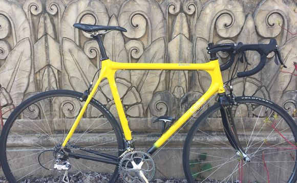 Almost home.  Only the 2km, 150m hill to challenge the 34/28 on old legs still in early season mode.  Love my Calfee.