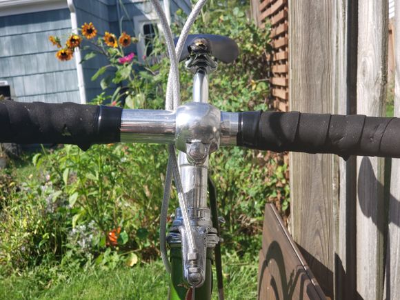 Reused bar tape from last year. You can see the tears closer to the (shiny) stem. 