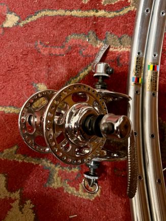 Original "mistake" high flange Campys... with "Schwinn Approved 330" sewup rims...