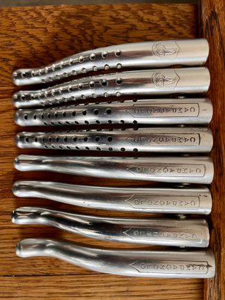 From top to bottom:(1) pair of later Super Record type blades; (2) set of earlier Super Record blades; (3) set of Nuovo Record blades, (4) set of mismatched NR blades