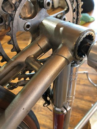 Bottom bracket was changed out from the original Campy at the time it was turned into a triple