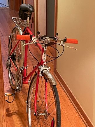 After Nitto straight bar, V-O fenders, Panaracer Pasela tires, brake pads, cables, refurbed bearings, thumb rests, city levers, clips and straps, saddle.