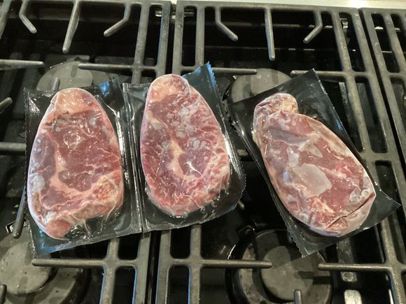 Ribeyes thawing out. 