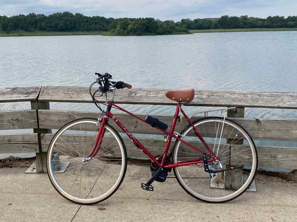 Raleigh Mixte with Toseven middrive, Temporary mini battery, still good for 20 miles.