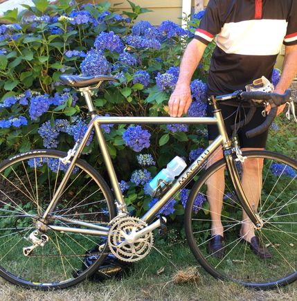 Watering the hydrangeas, post ride.