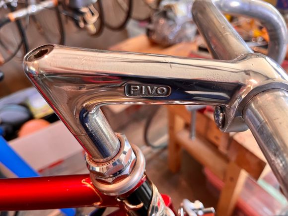Original Pivo stem and bars, aftermarket OMAS faded red headset