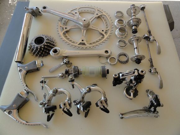 The cranks are 170 and come with either Italian BB or English BB,  Head set can be either alloy English, or steel Italian threaded.   