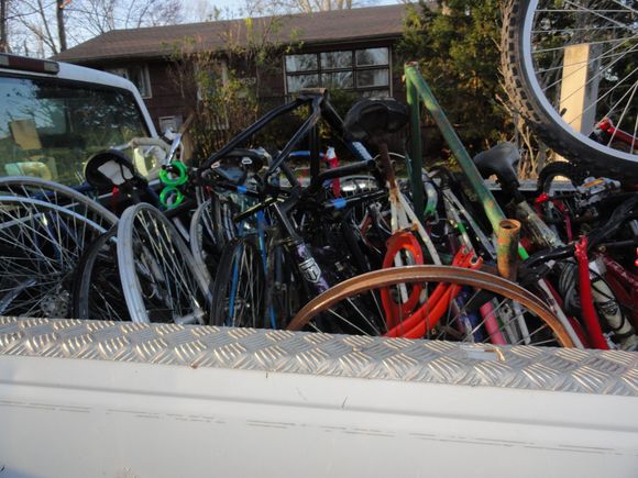 And a truck bed full of "borked" bikes.  There may be a pair of pedals that can be salvaged.  But the rest is scrap.
