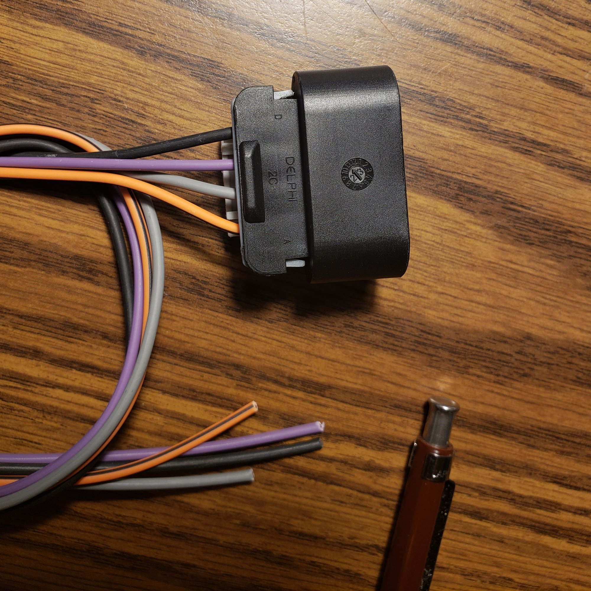 The original plug and wires. The plug does have pins A and D labeled which is useful.