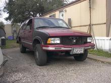 a day before the run up north. right fender (different color) on and hood secure. Radiator frame also replaced
