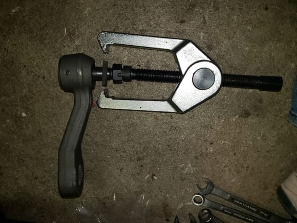 The tie-rod removal tool (J 24319-B equivalent) shown for size and installed orientation. It is a quite substantially build tool.