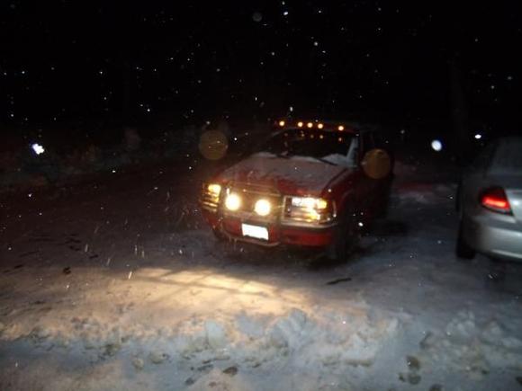 4x4's lit up, excuse the "snow orbs".