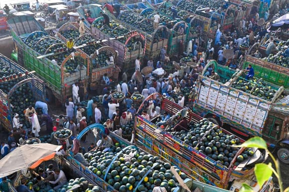 Lahore, Pakistan
Farmers sell watermelons at the fruit market