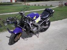 Had to fix her now......Thanks to ebay for all the parts (used tank, fairings, headlight, and a new DB screen)