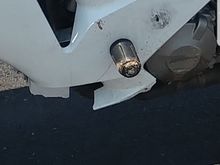 Fairing cracked and scuffs everywhere from being dropped or crashed.