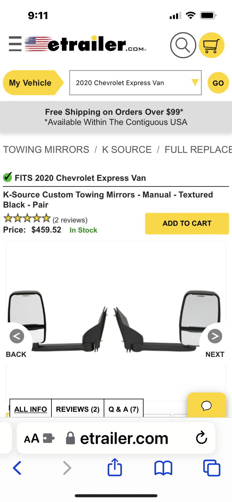 Accessories - Chevrolet Towing Mirrors K-Source - Used - 2012 to 2021 Chevrolet Express 3500 - Oceanside, CA 92054, United States