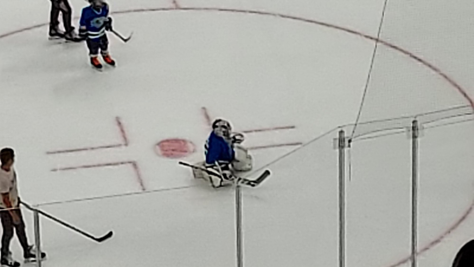 In his Victory slide as he exited the ice.