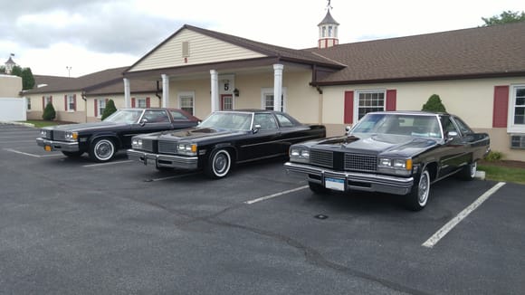 The first time all 3 of these cars have been together. 3 black '76 Ninety Eight coupes...I love it!!