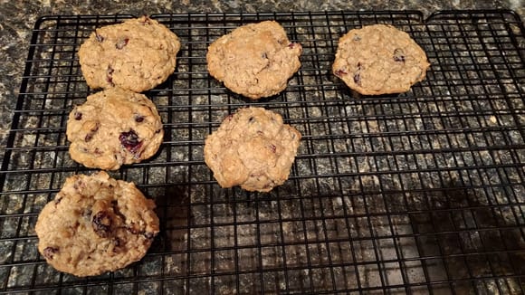 Oatmeal, pecan, craisin (dehydrated cranberries) cookies.  One of my all time favorites that my wife makes, along with her chocolate chips.  IMO, much better than oatmeal raisin.