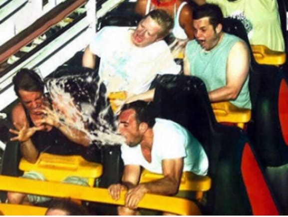 Never ride with a guy who drinks beer during a roller coaster ride 