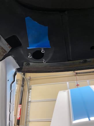 Sample screws and marking with blue tape. The blue tape was moved to the outside roof before headliner installation. 