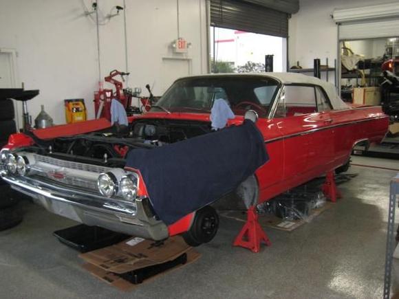 Here's Big Red ('64 Dynamic 88) at Cavallo Motor Sports in Carlsbad.  The engine was removed, completely disassembled.