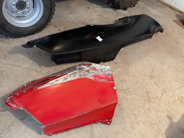 I checked steel thickness.  Both old and new were at .036 + or - depending on where I measured.  So at least the replacement panel is as thick.  Whether or not the steel spec is the same, I have not a clue.