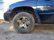 when i painted the wheels and cut the rust out of the fenders.  32" bfgs on 17" 02 ram wheels