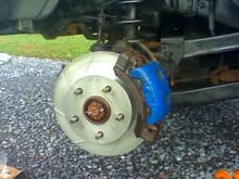 Power Slot Cross Slanted Rotors, Hawk Pads, and Duplicolor Blue Caliper Paint