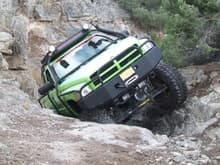 Dodge T-Rex 6x6 making it up the Wayns World Obstacle when wet after the rain.  We were the ONLY rig to make it up this obstacle.