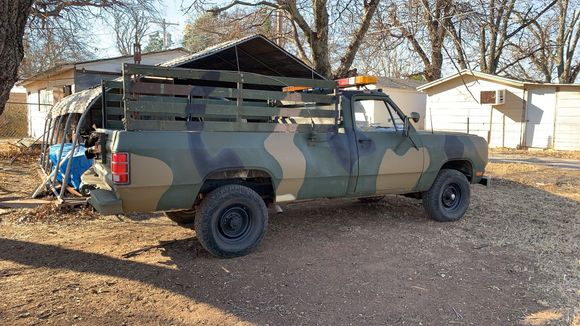 1985 Dodge W350 4X4 cloned to look as close to a M880 as I could. Side rails were modified from some old deuce and a half side rails.
