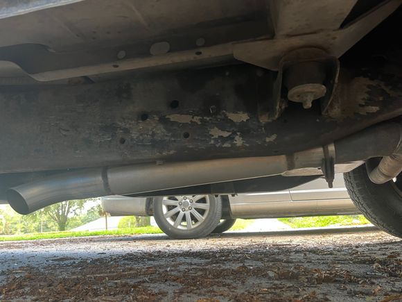 My exhaust only goes about 3 feet back it comes out by the passenger door 