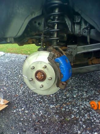 Power Slot Cross Slanted Rotors, Hawk Pads, and Duplicolor Blue Caliper Paint