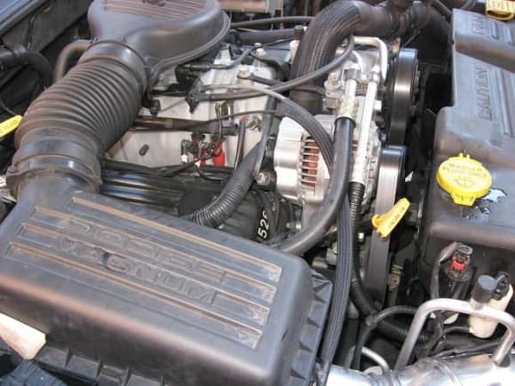 Passenger side 5.9  K&amp;N Filter inside stock airbox and partial view of custom RAM air intake.