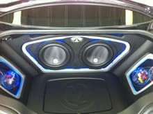 All Memphis. 10&quot; Subs. Black suede around speakers. all the rest is black vinyl. Crossovers on the sides. Amps in the floor, with a Cover to protect the glass. Infiniti logo between Subs. Pics dont do justice to the Detail. No gaps, all seams are very tight. (done by Allstar Customs - Lee Hwy)