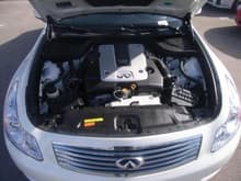 A symmetric twin ram air intake system reduces airflow resistance by 18% and functionally increases horsepower while driving.  For example, a three hp increase is achieved at 60 miles per hour versus the previous generation. The dual exhaust system features equal length exhaust manifolds and low muffler exhaust pressure (25% less than the first generation G35) to help improve engine breathing. Both are tuned to create a performance exhaust note, helping enhance driving pleasure.

Other new-generation engine enhancements included the addition of standard variable exhaust cam timing (eCVTCS), a higher red line (increased from 6,600 rpm to 7,600 rpm) and higher compression ratio (10.6:1 versus the previous 10.3:1), asymmetric piston skirts, twin knock sensors, improved coolant flow and new Iridium spark plugs.
