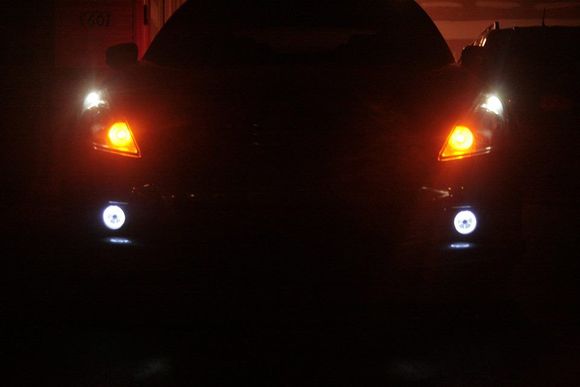 Turn signal / Hazards on w/ fog light rings. Fog light rights stay steady. They are linked with the side running light