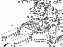 Part #4 are the brackets the fuel tank straps attach to. The bolts that attach the brackets are not easily accessible, if at all. There is less than 1/2" clearance underneath those bolt heads. #23 is, I think, the fuel line that attaches to the frame...but I'm not 100% certain.