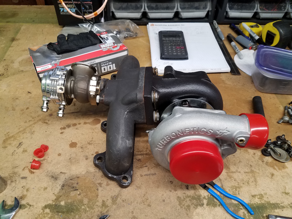 Turbo, manifold, and wastegate assembled.