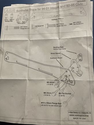 ASRs instructions aren’t the best, there is no mention of where the 2 nuts go they supply.  The ly go on the backside of the mount and connect to the sway bar bracket’s top bolts.   