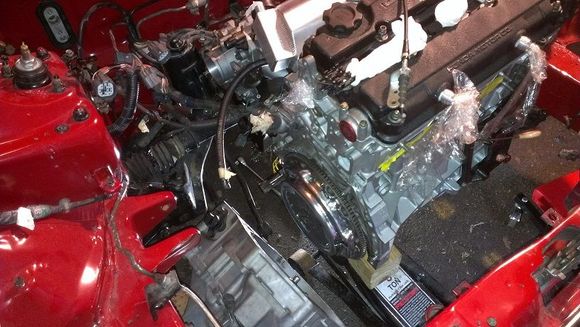 Clutch and fly wheel in.  Transmission ready to go.