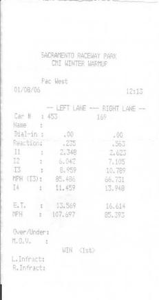 EK Coupe - Car #453, Reaction Time: 0.235, 1/4 mile @ 13.5