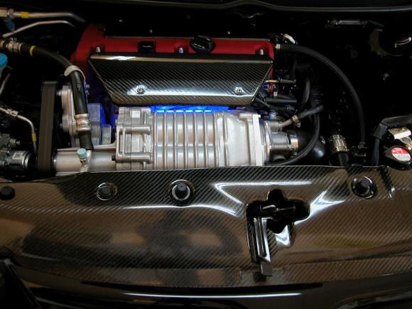 Engine Bay with CT stage 3 blower, solid motor mounts, custom header